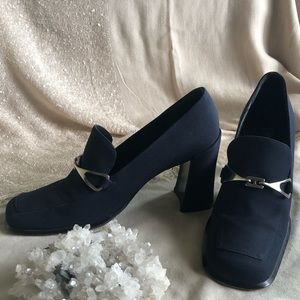 Via Spiga Navy Silver Buckle Loafer Chunky Heel 6M